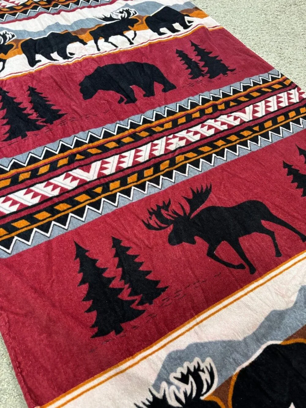 VTG Earth Ragz Beach Towel RARE Moose Bear Cabin Lodge Southwest Cotton 34x64 in